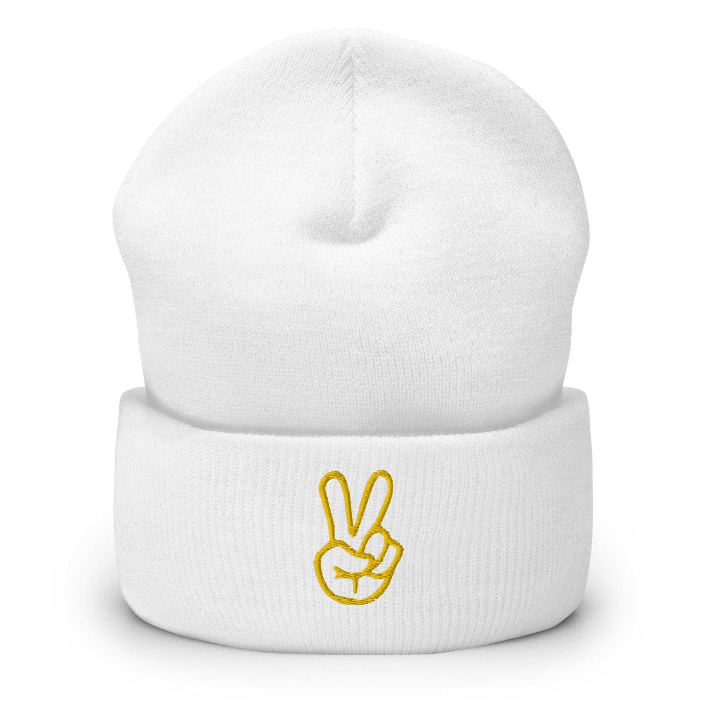 Yellow Peace Cuffed Beanie